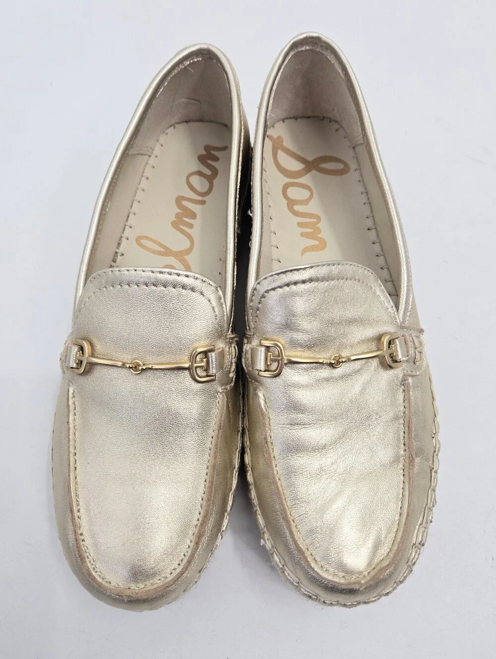 Sam Edelman Corrin Metallic Gold Espadrille Loafers with Horsebit Detail